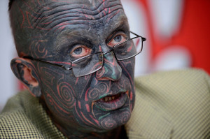 Vladimir Franz / http://designyoutrust.com/2012/09/vladimir-franz-completely-tattooed-czech-presidential-candidate/